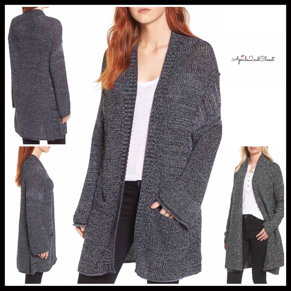 BLACK MARLED KNIT LONG CARDIGAN - Picture 5 of 8
